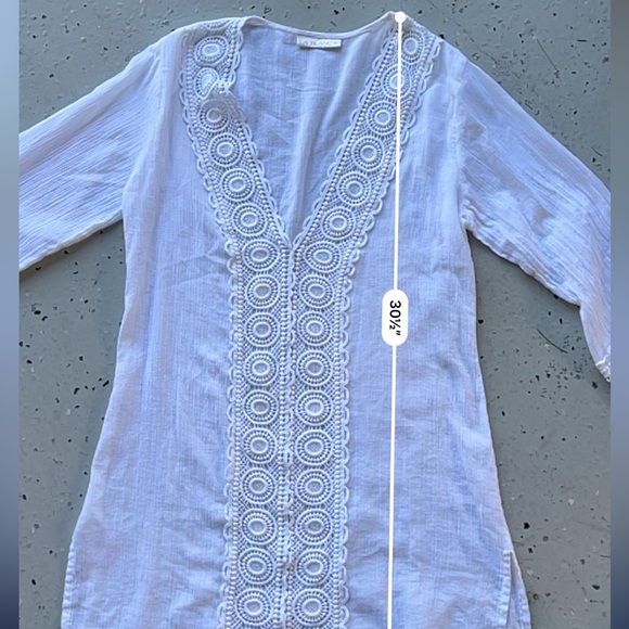La Blanca White Lace Boho Tunic Blouse Beach Resort Cover Up Crochet Trim Size S - Picture 8 of 13